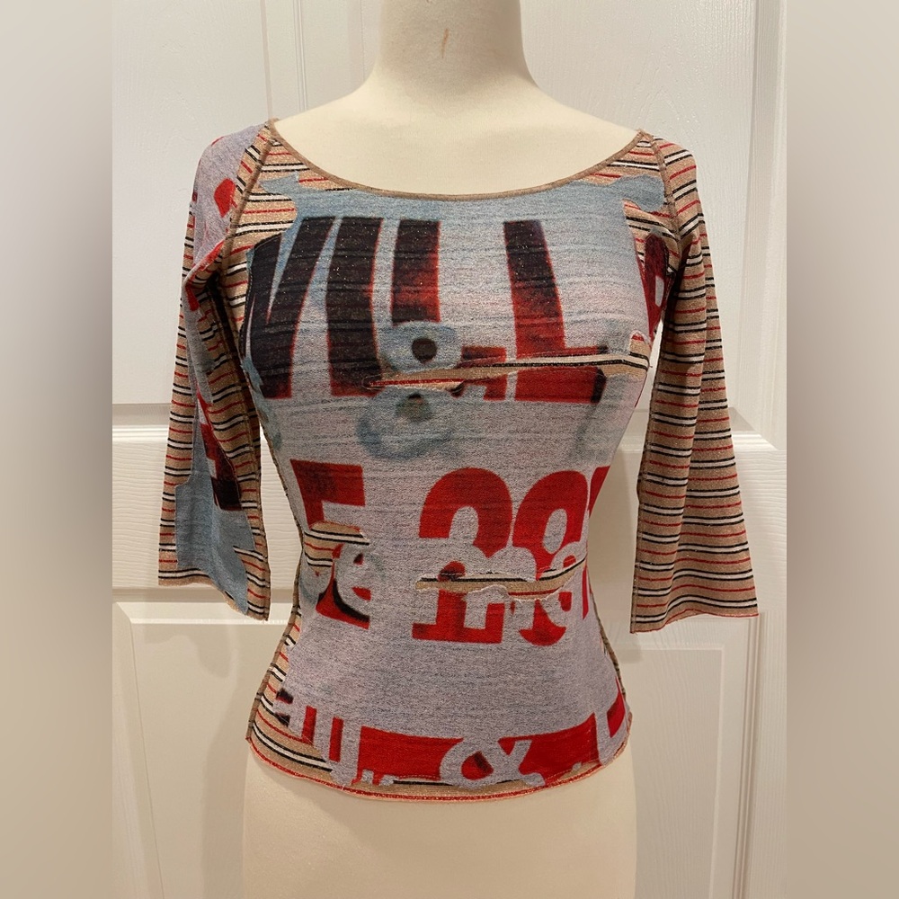 Vintage Custo Barcelona Gold Metallic Striped Top Small 1